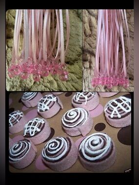 Pink Shower Pacifier Necklaces favor Necklaces & cinnamon roll Set 24 set of 2